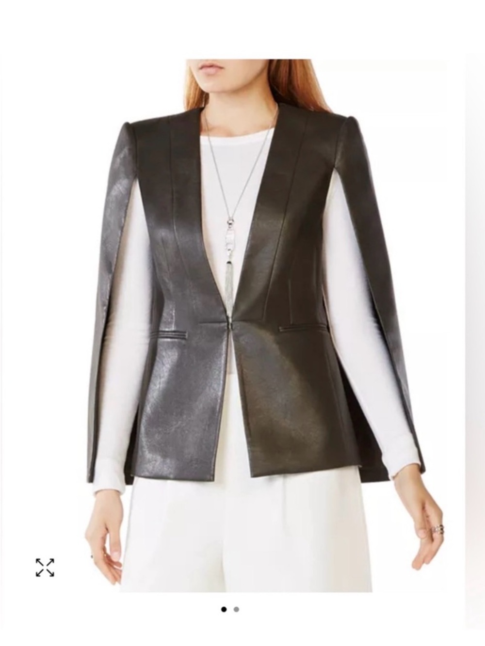 BCBG Black Faux Leather Cape Blazer